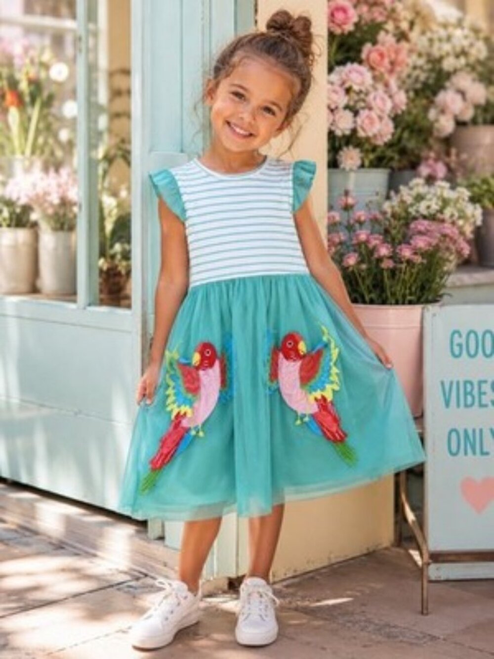 Los Angeles Boutique Girl Party Casual Dress Tropical Bird Applique Cute READ 4T